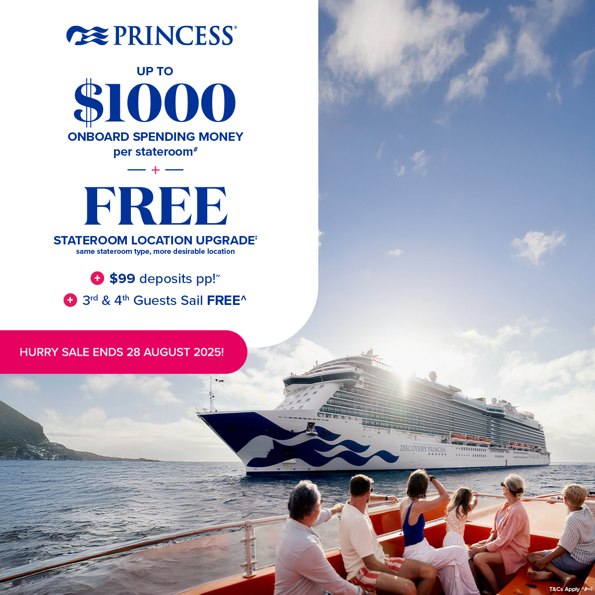 Princess Cruises Sale: $99 Deposits, Free Guests & Up to $1,000 Onboard Spending Money