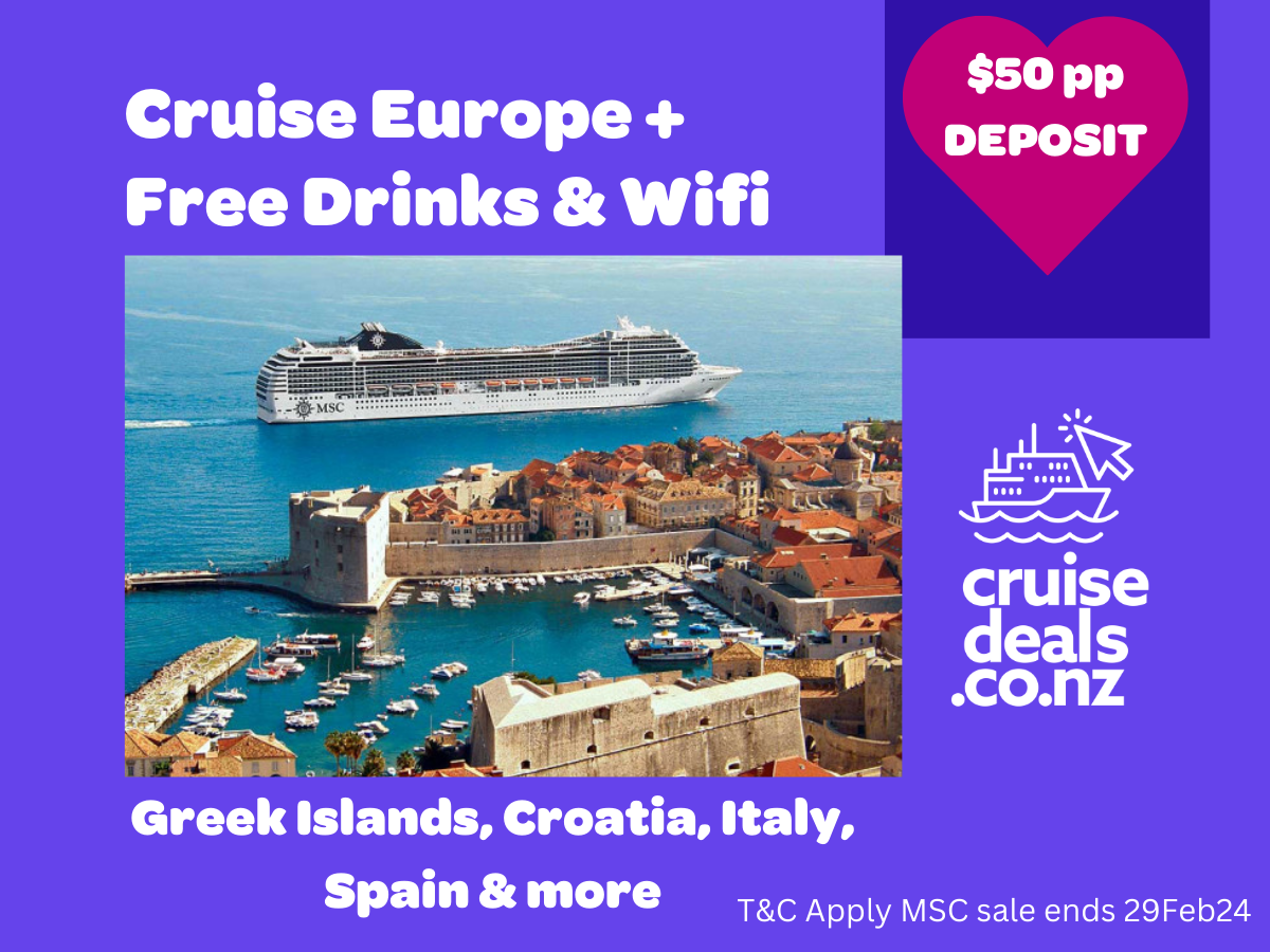MSC Europe cruises Plus Free Drinks Free Wifi for $50 pp Deposit