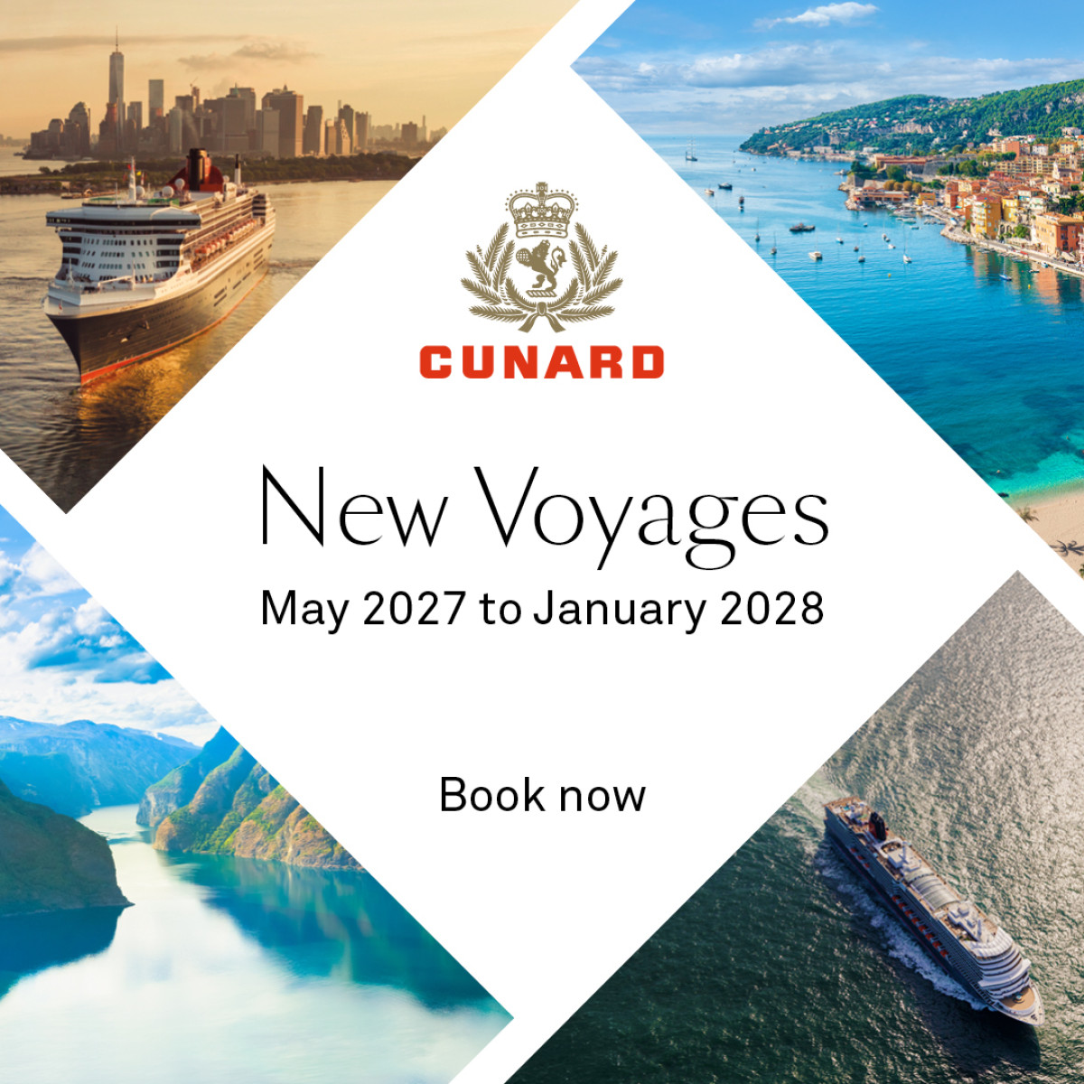 Cunard - New Voyages sailing May 2027 to January 2028