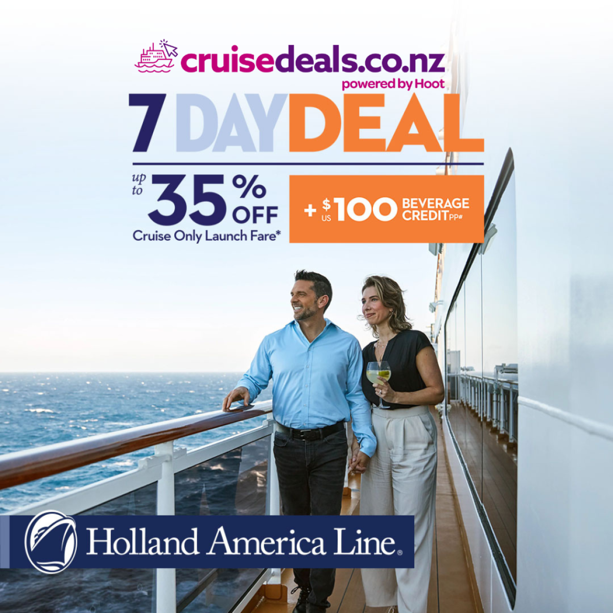 Save up to 35% Off Holland America + US$100pp Drinks Credit
