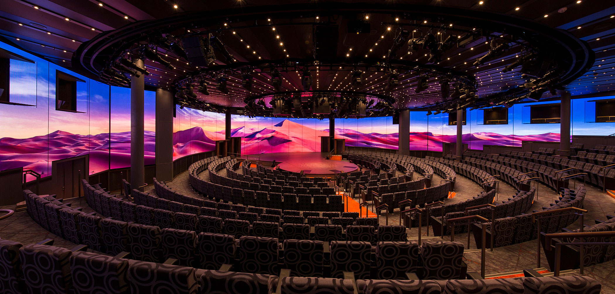 The theatre with a 270 degree surround LED screen