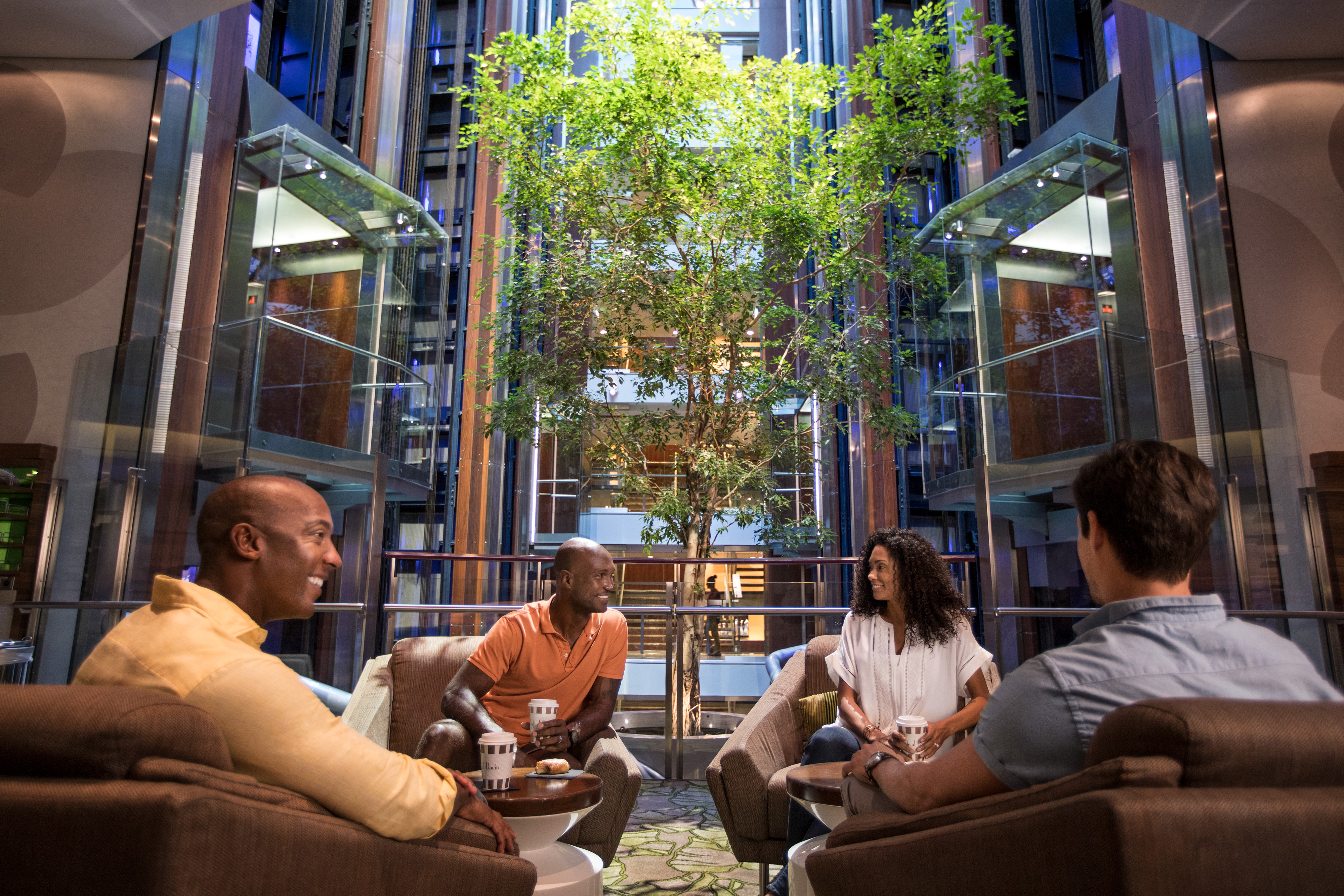 A view over the atrium with its “hanging” tree