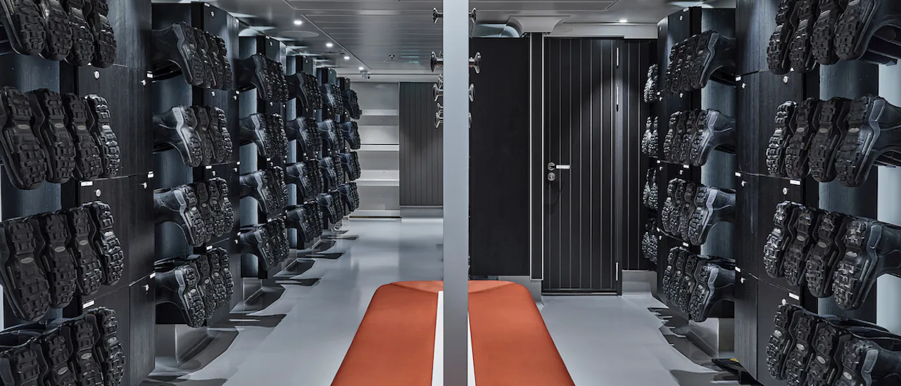 The Mud Room - equipped for expedition prep, provides easy access for Zodiac activities