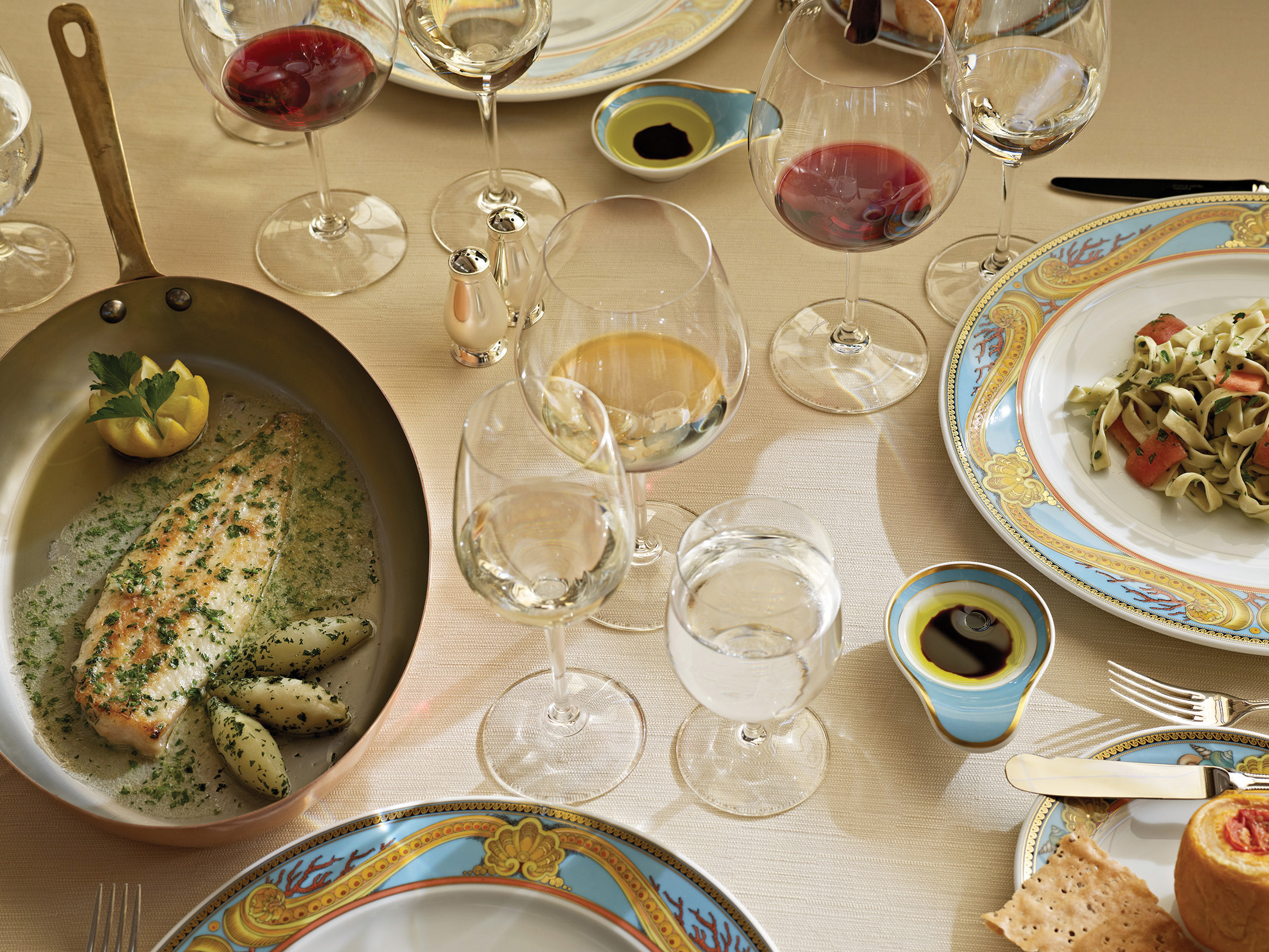 Restaurant Toscana celebrates the passion of Italian cooking, served on specially designed Versace porcelain.