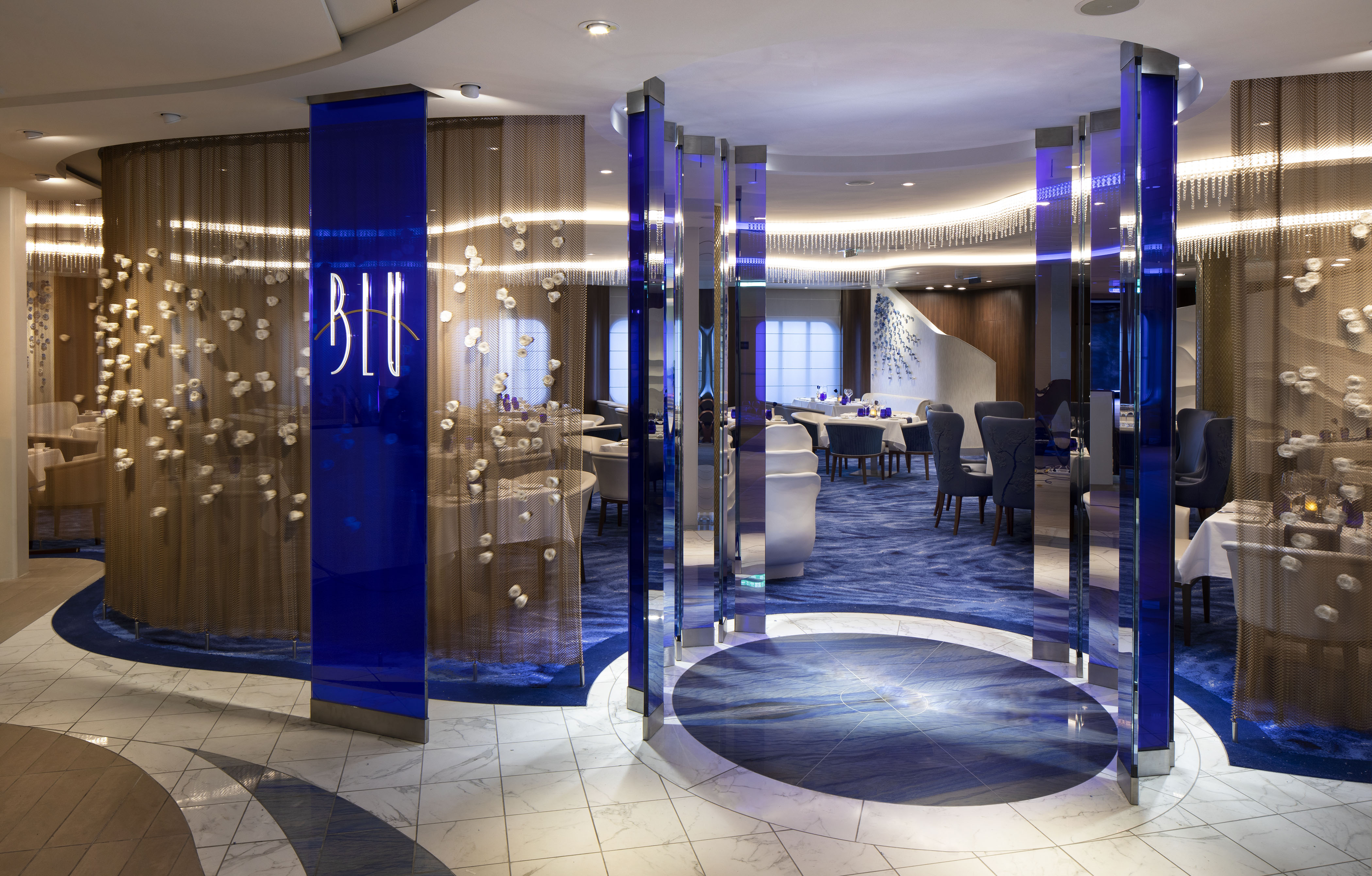 Restaurant Blu is exclusively for Aquaclass stateroom guests. Blu serves healthy gourmet food