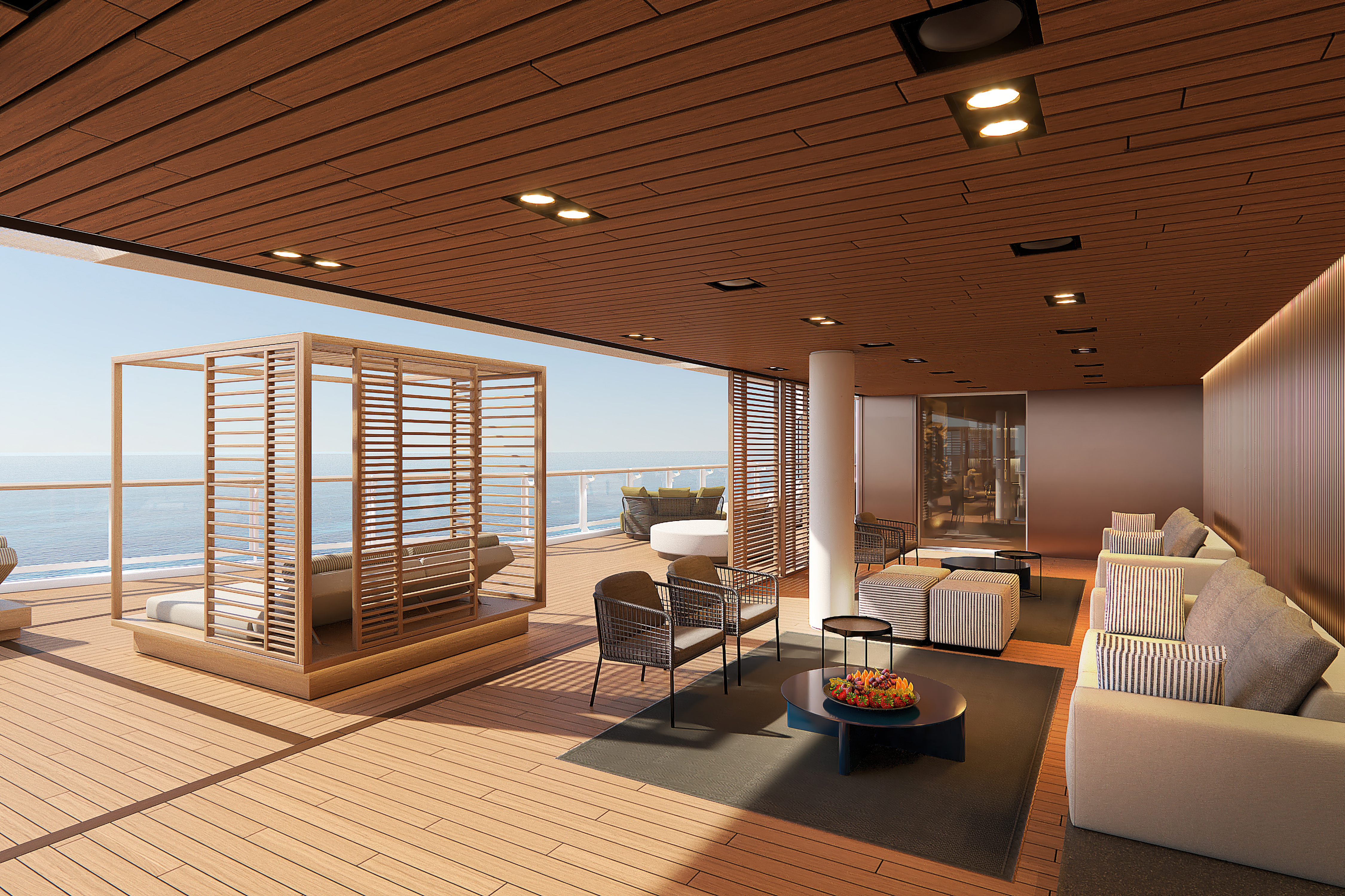 The Haven – a private area for suite guests. All 107 Haven suites are relocated to the aft  within close proximity of private elevators exclusively reserved for Haven guests.
