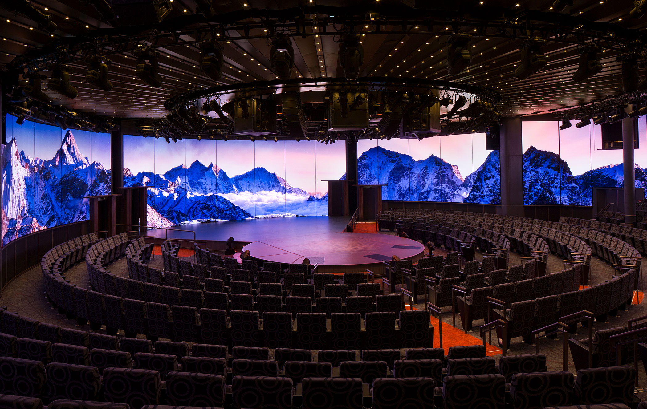 The theatre with a 270 degree surround LED screen