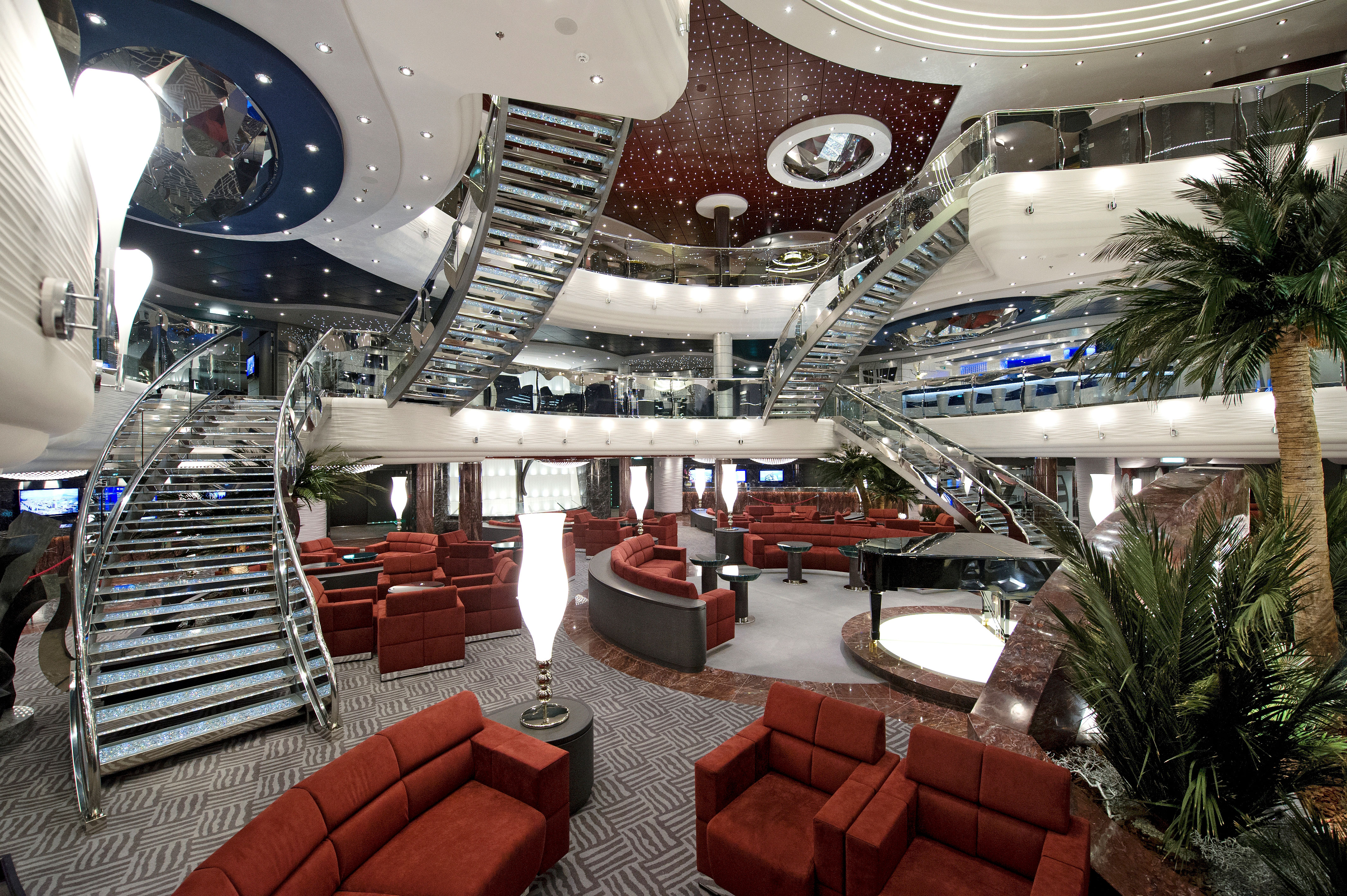 One of the atrium staircases has steps made of real Swarovski Crystals