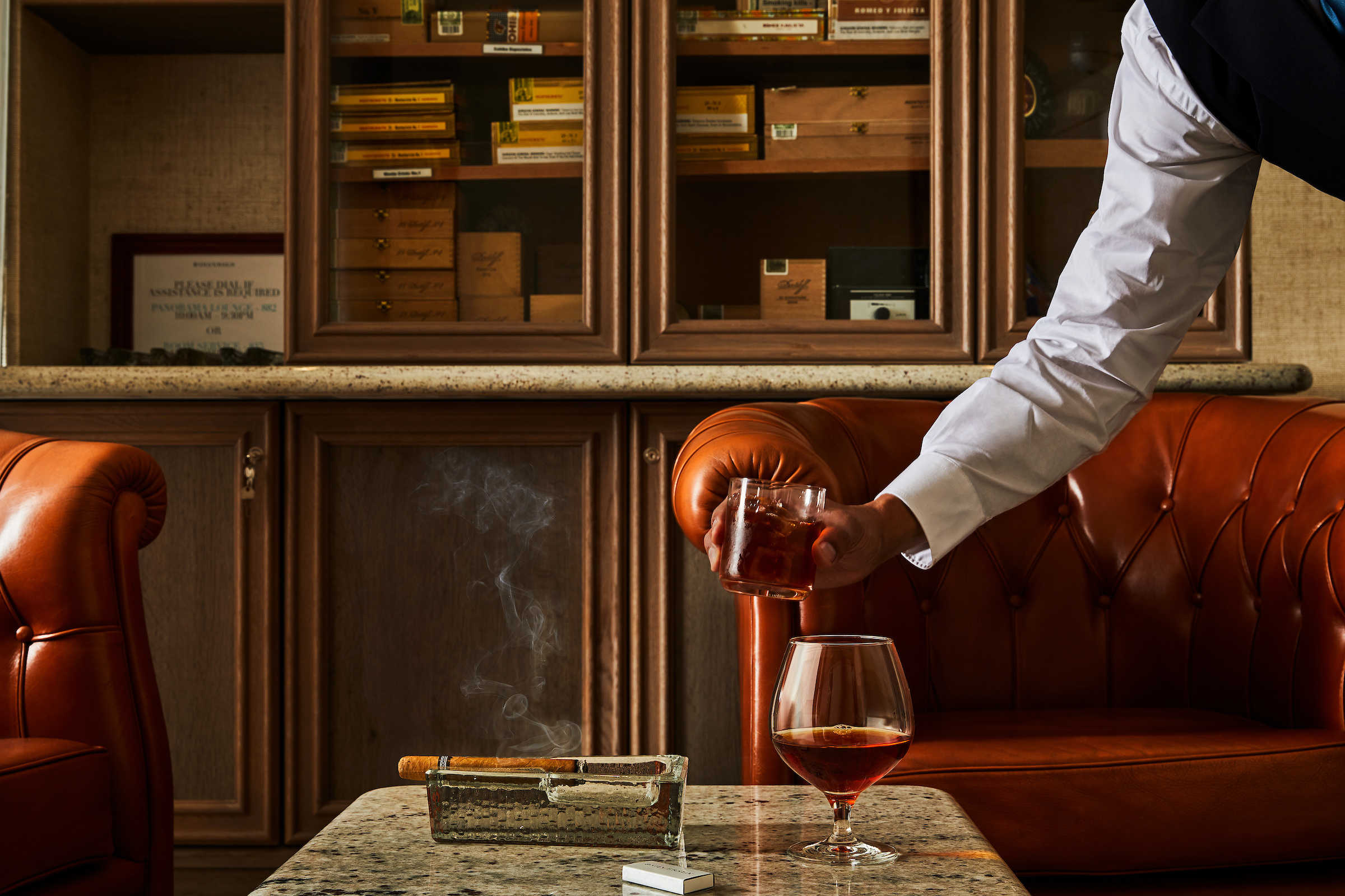 Connoisseur’s Corner offers exceptional cognacs and a premium selection of cigars to purchase