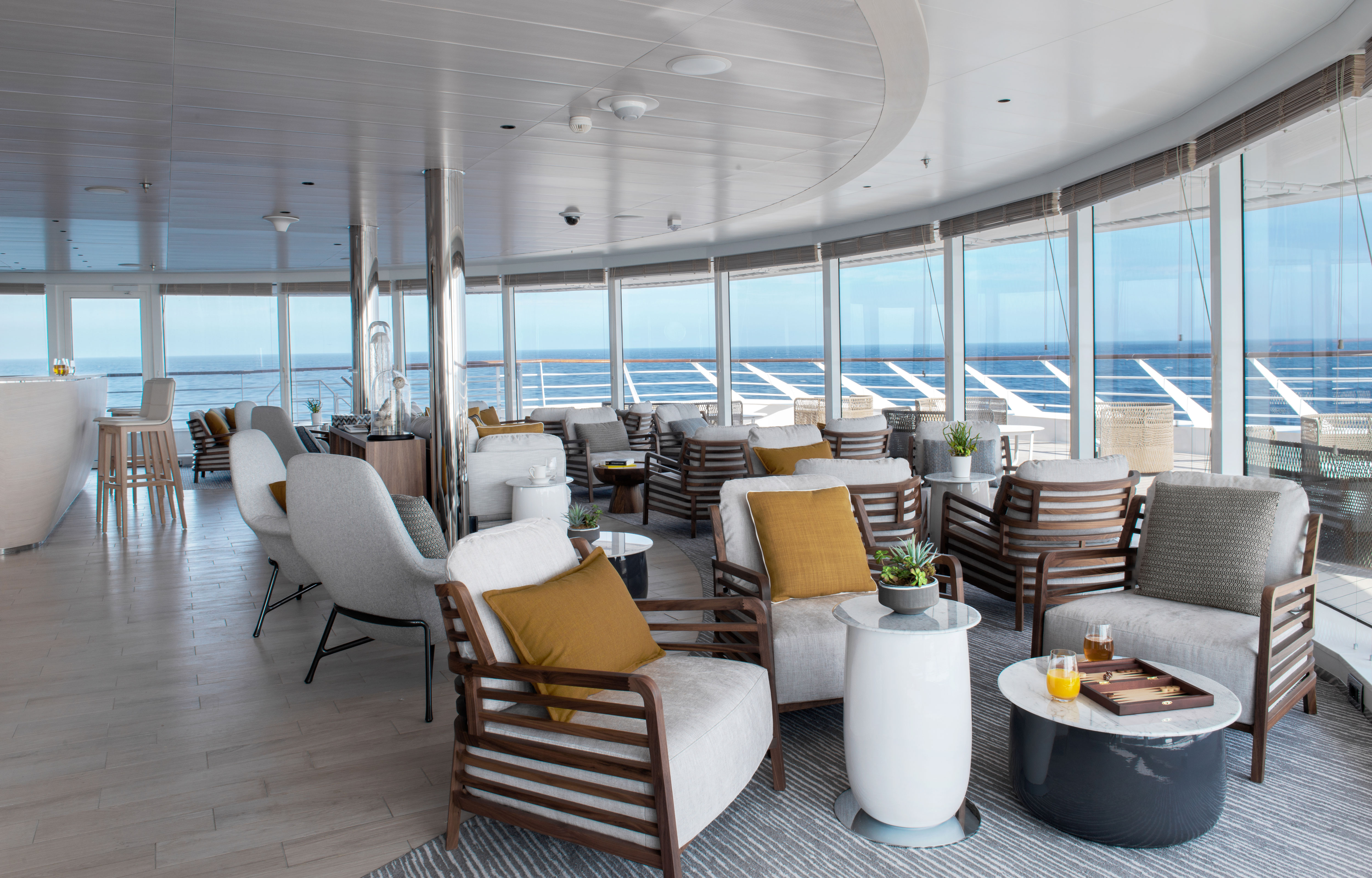 The observation lounge providing a modern, airy atmosphere