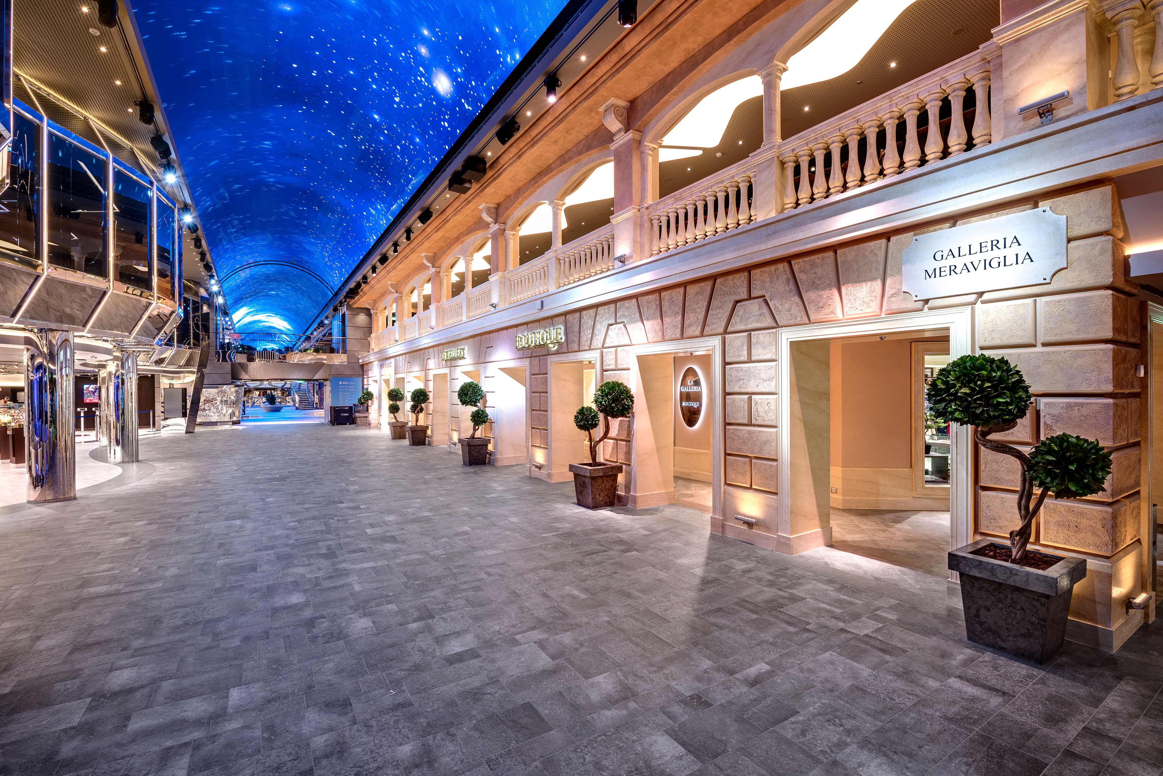 The 300 feet long street full of shops, bars and restaurants under a 500 square feet LED screen