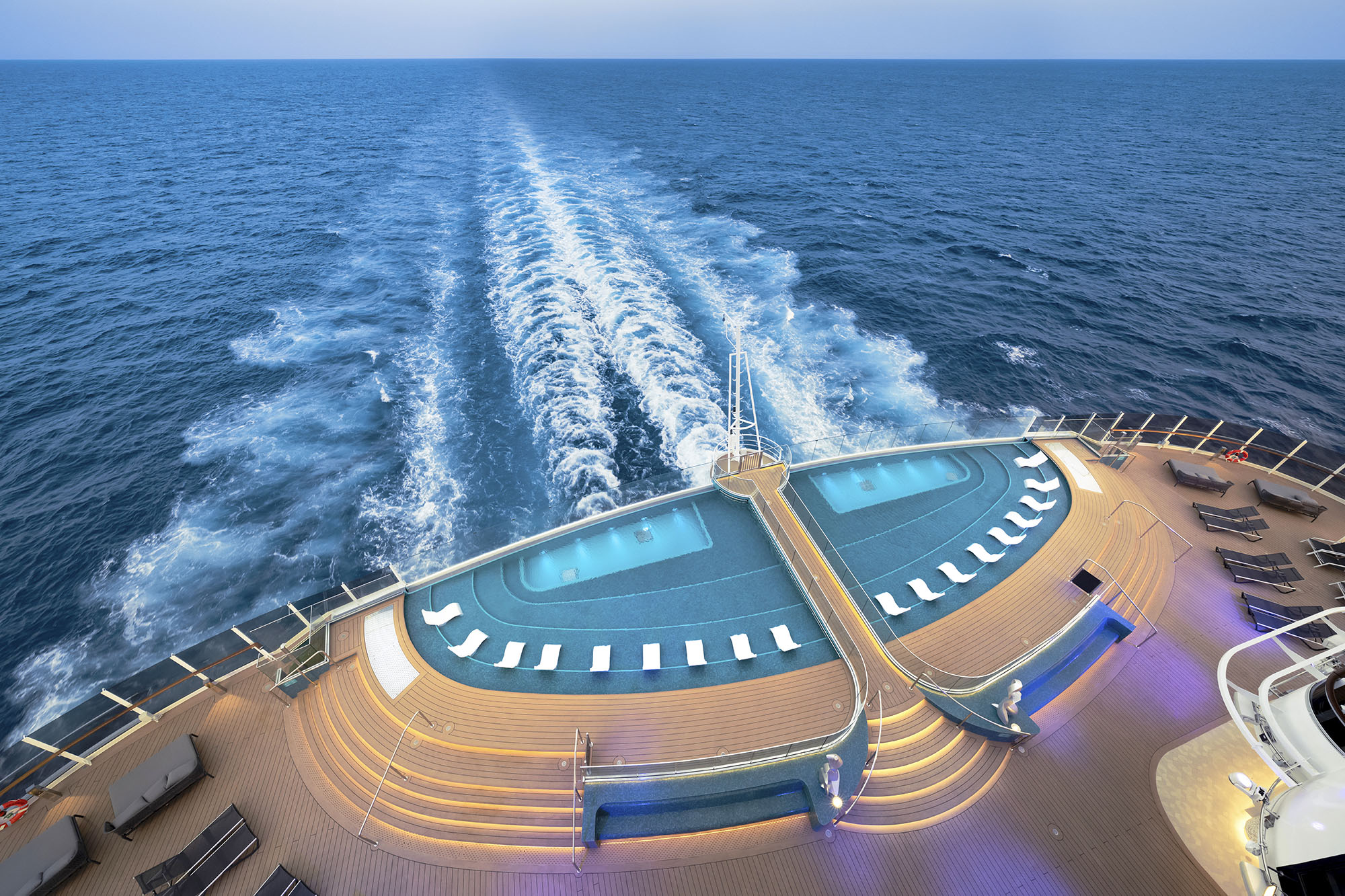 The glass-floored Bridge of Sighs located at the unique vantage point on deck 16-22 metres above the Infinity Pool.