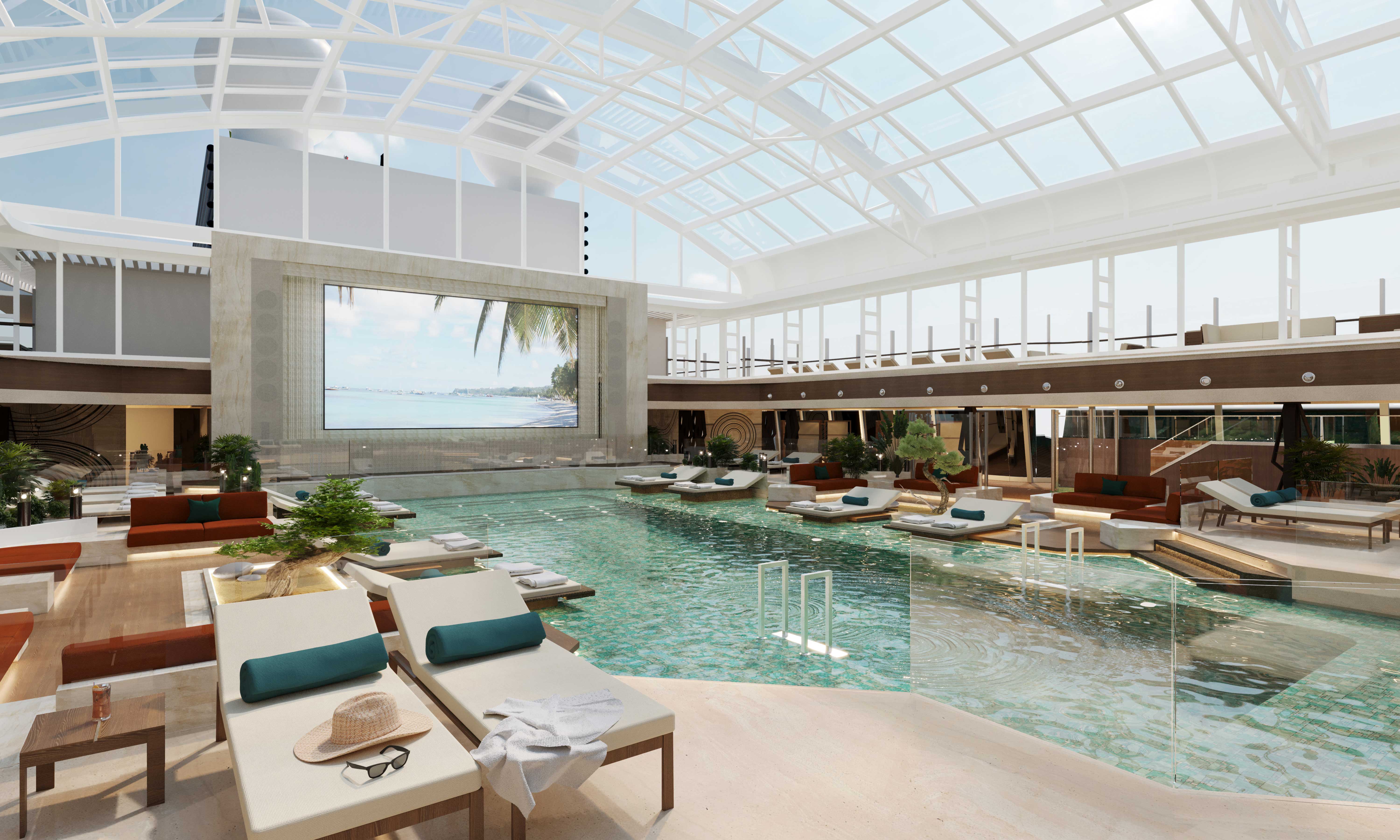 The Conservatory is the indoor pool with a retractable glass roof