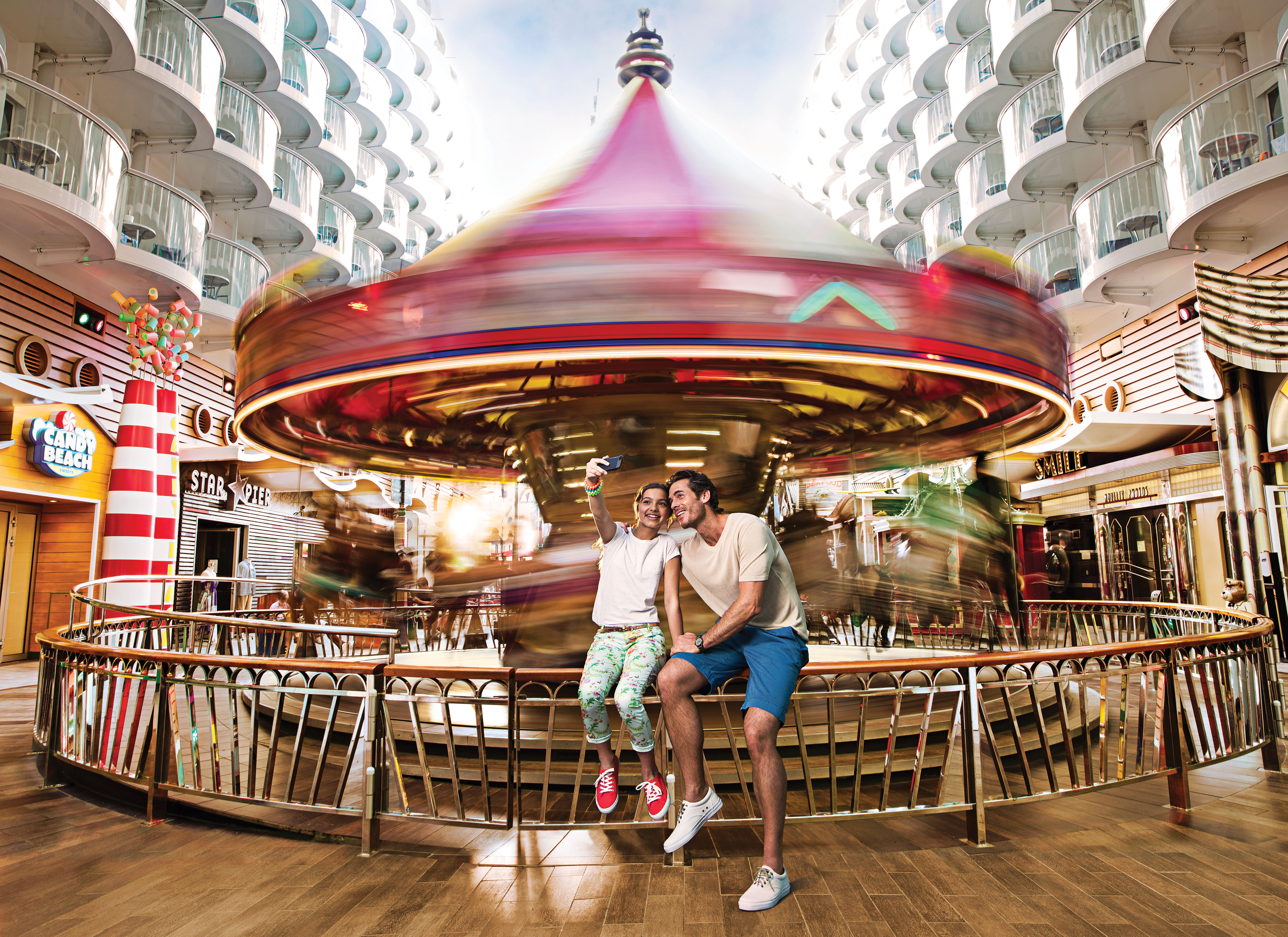 Take a ride at the carousel in "the Boardwalk" area