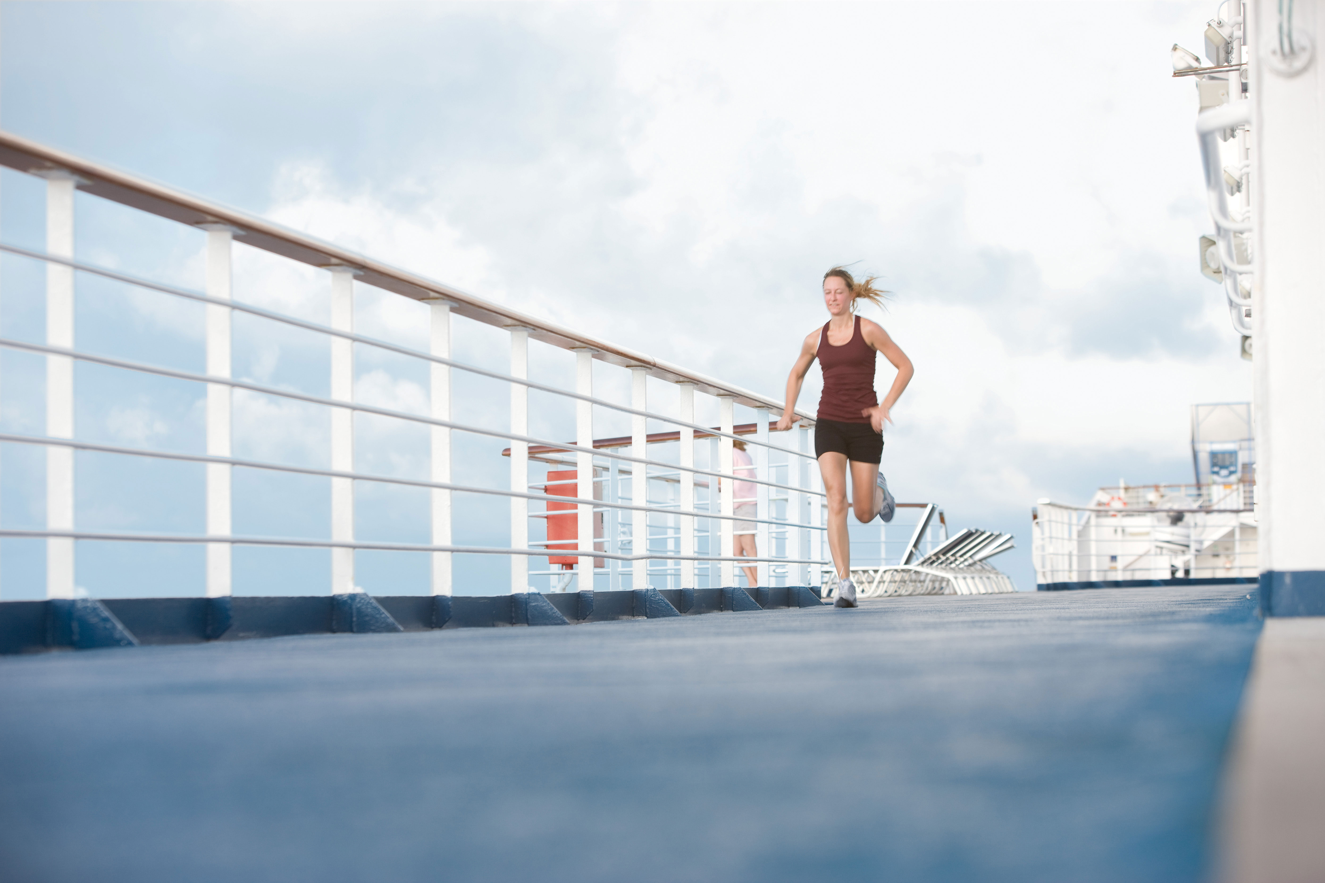 Run through warm breezes on the pool deck