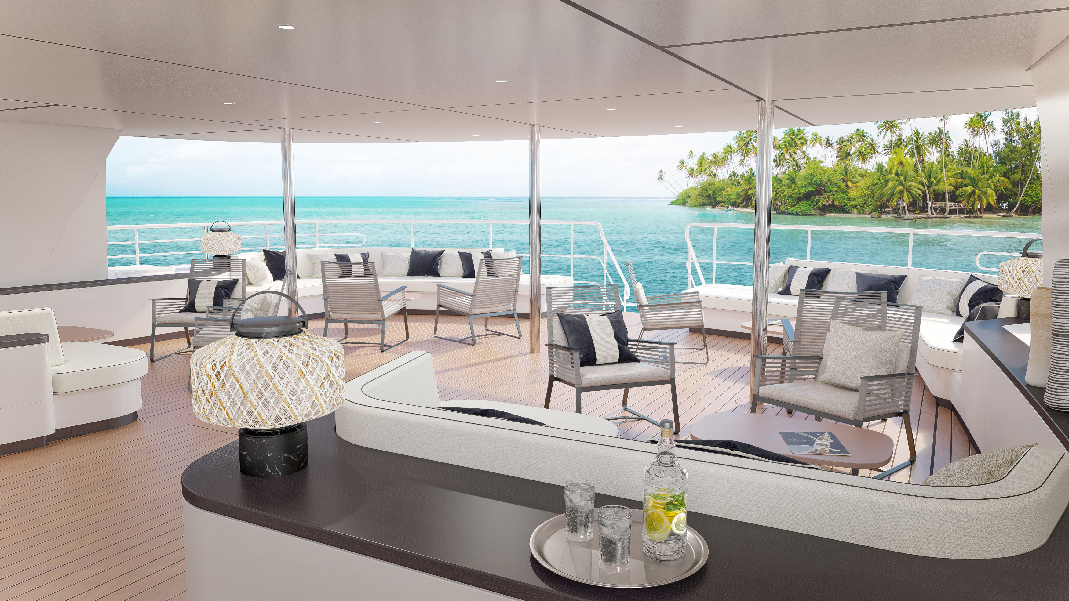 Relax in outdoor lounge adjacent to the marina