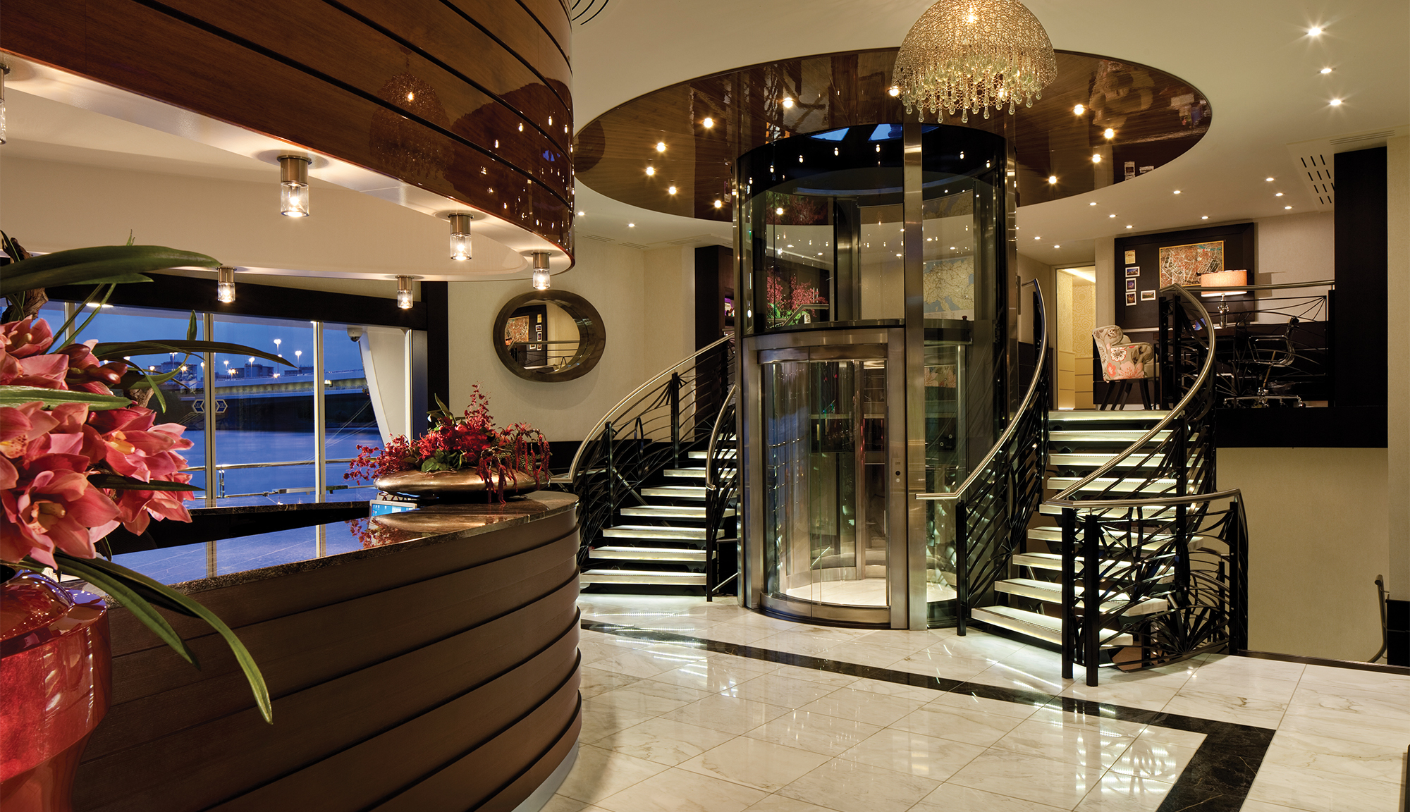 The inviting reception area welcome you aboard