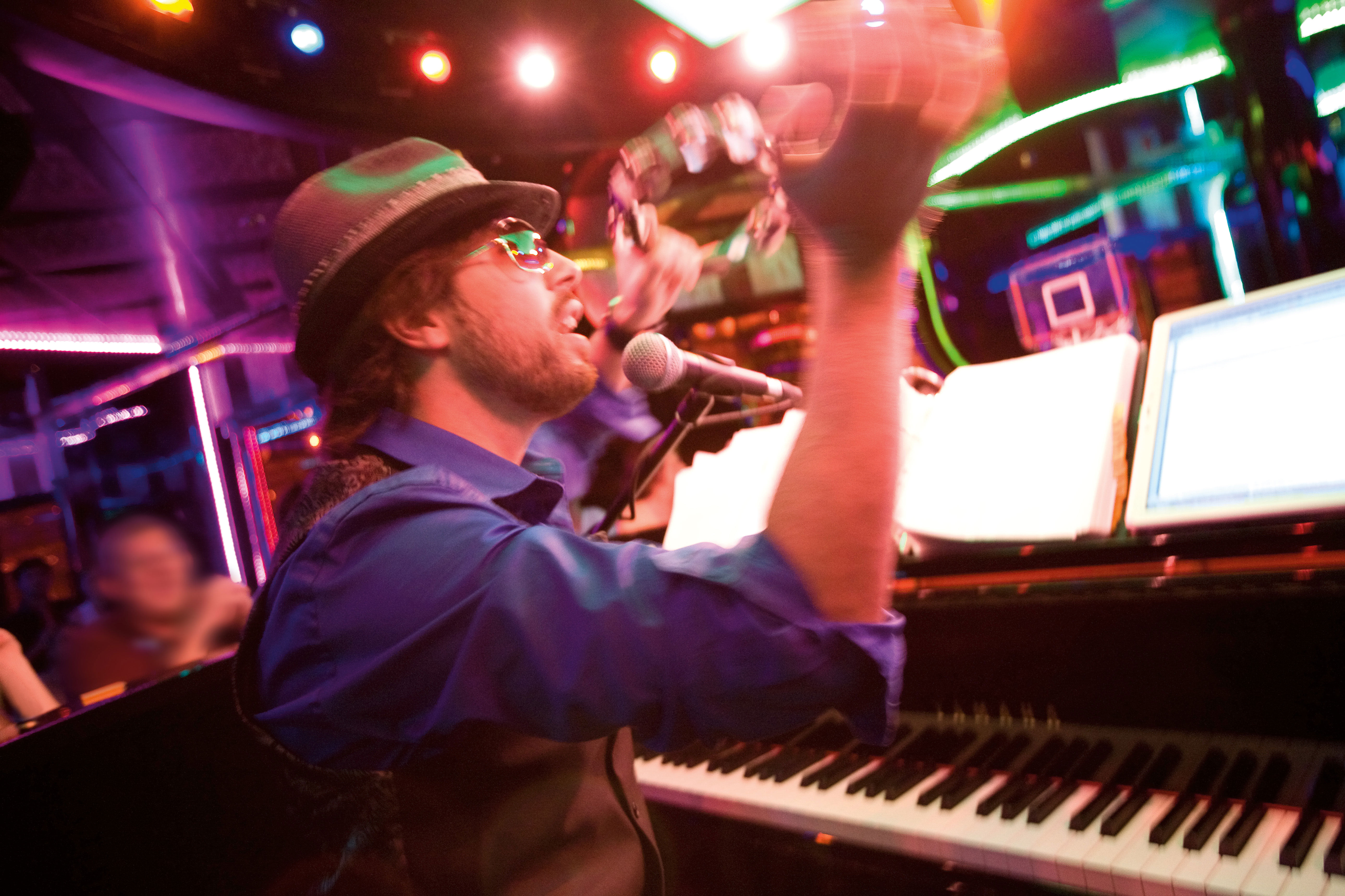 The atmosphere is high in the piano bar