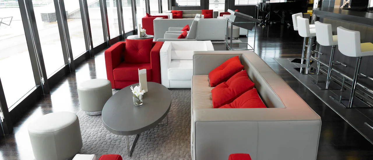 The observation lounge at the top, looking forward