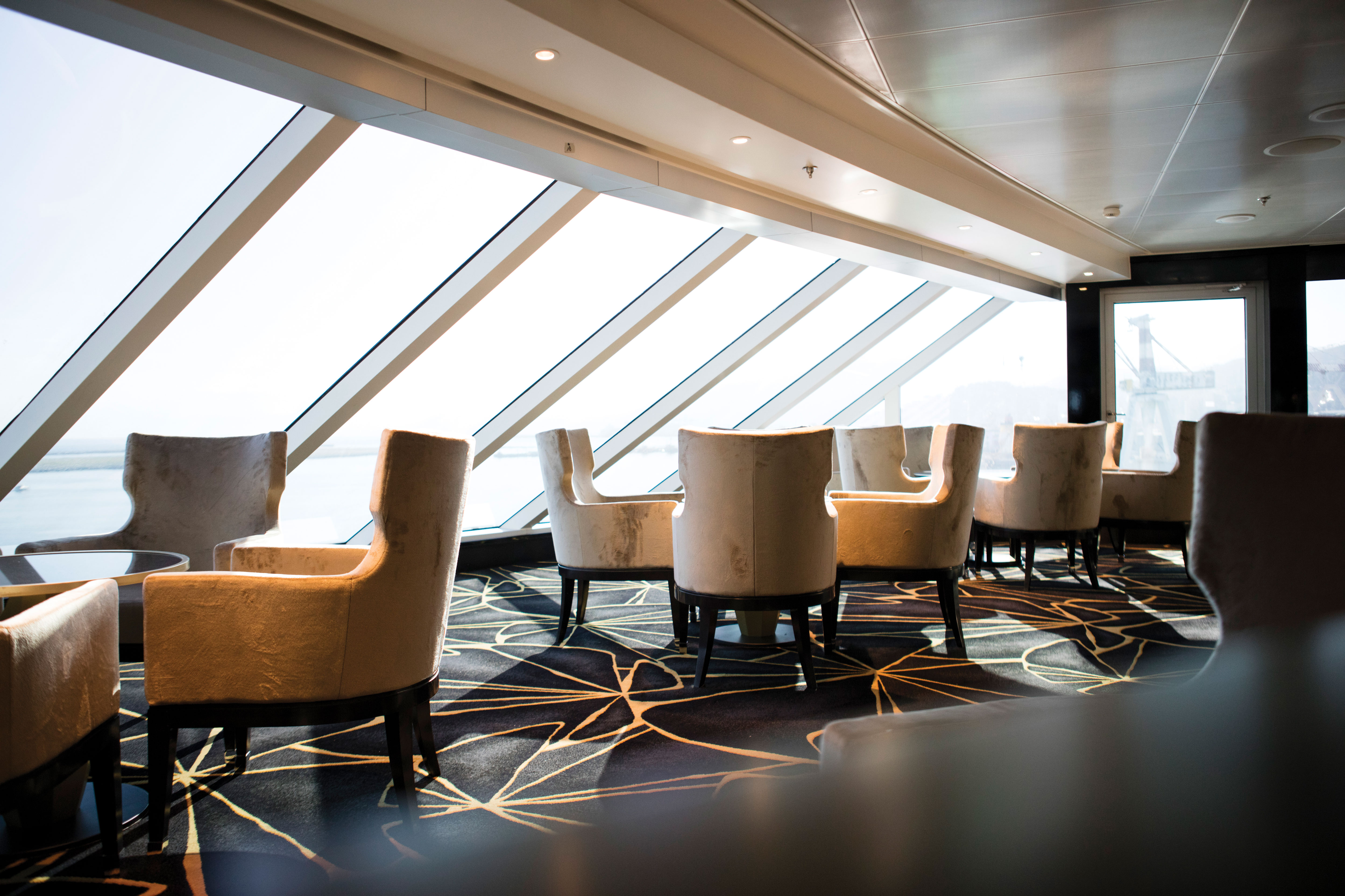 Enjoy the panorama views and live music in the Observation Lounge
