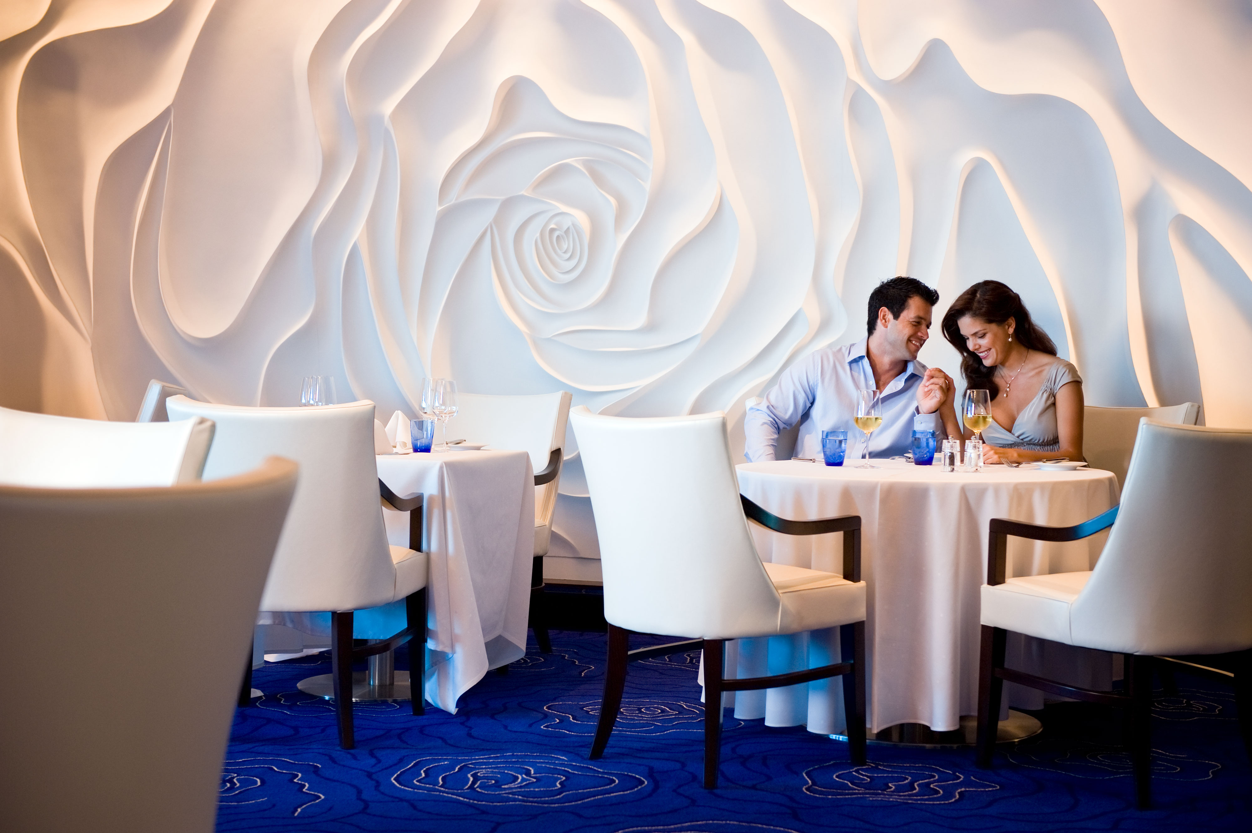 Restaurant Blu is exclusively for Aquaclass stateroom guests. Blu serves healthy gourmet food