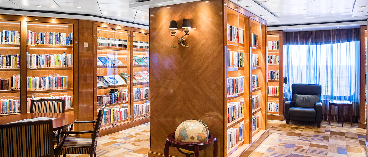 A well-stocked library containing over 2,000 books