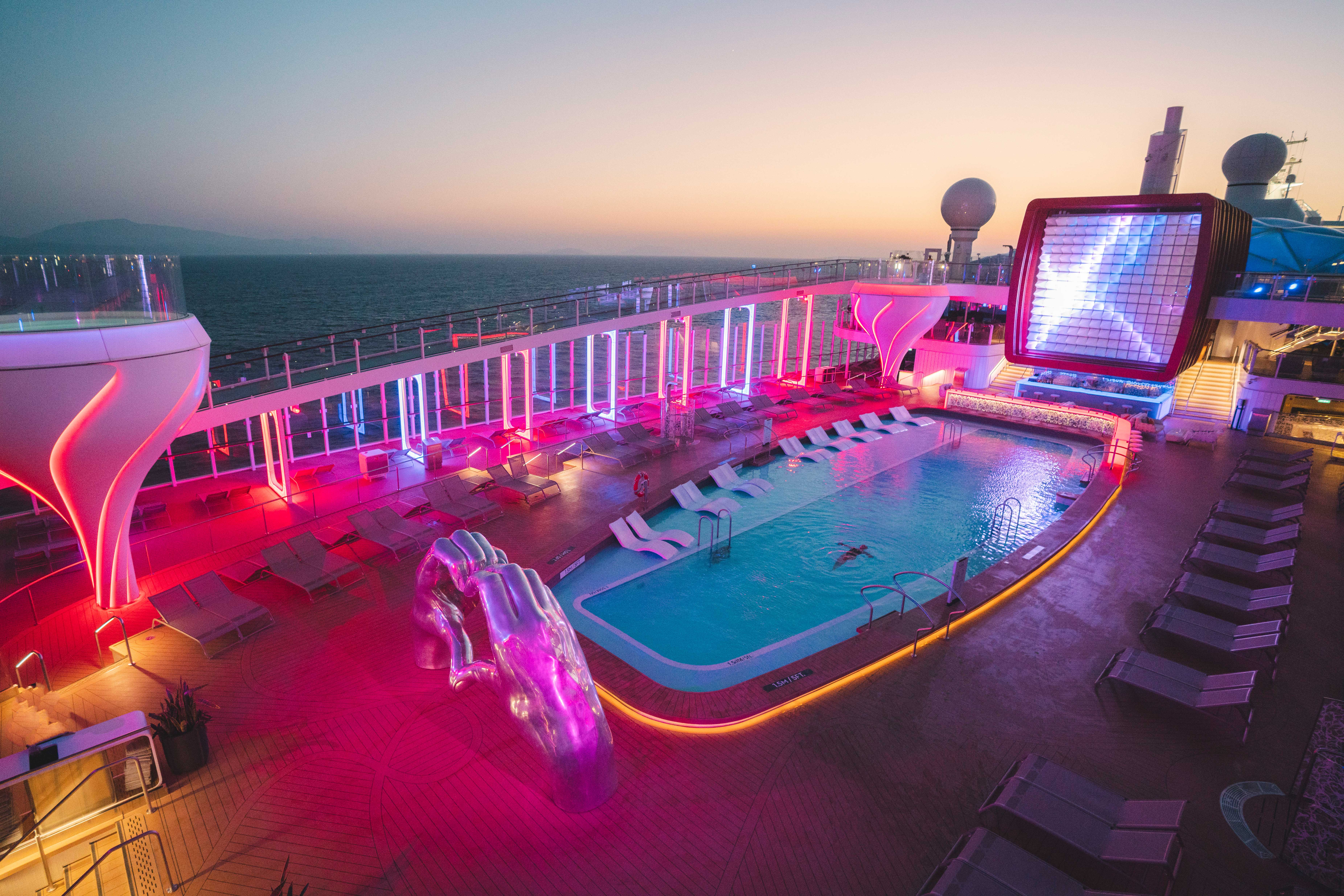 The pool area at night