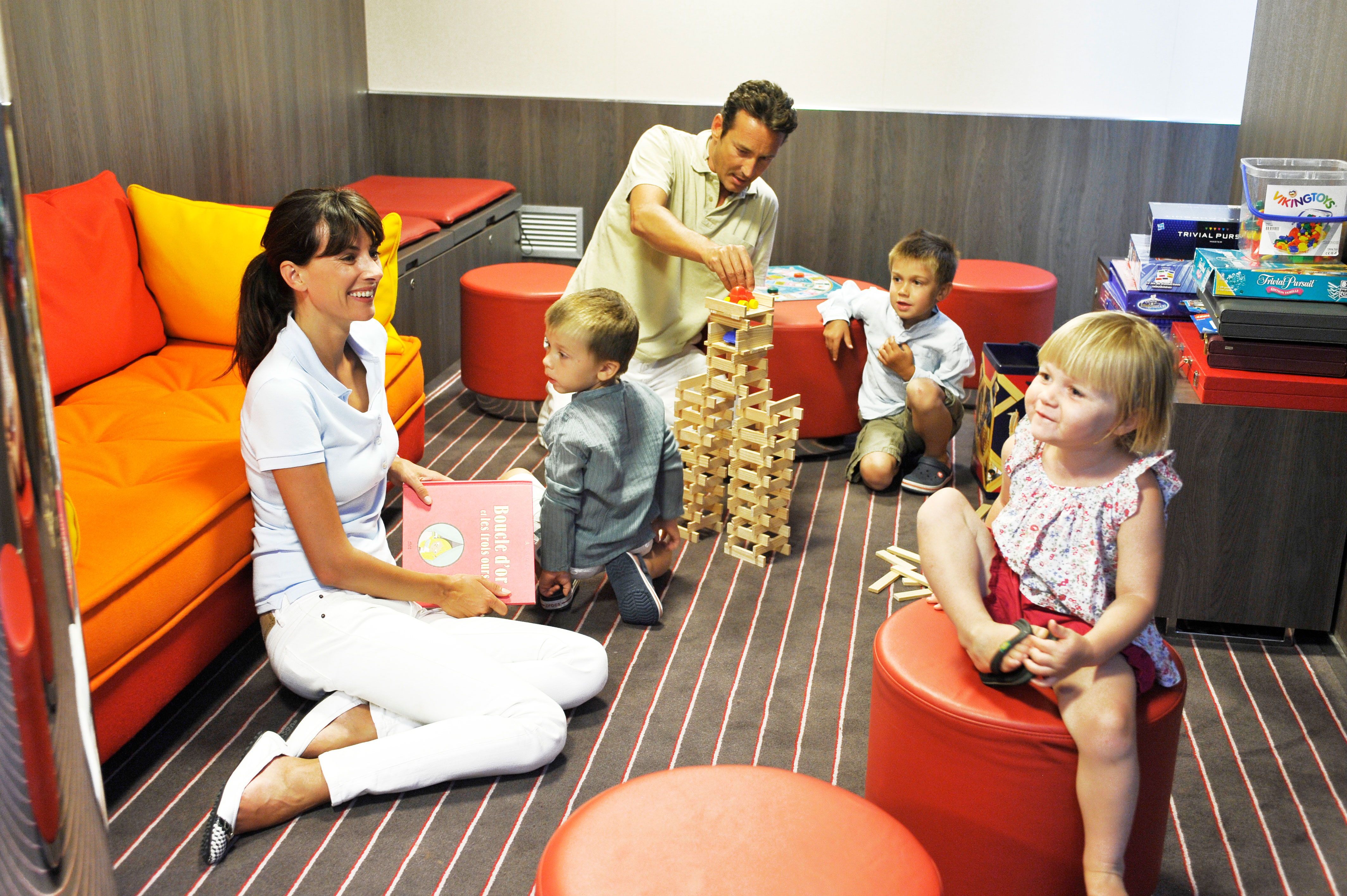 Families are welcome and offered a room full of activities for kids.