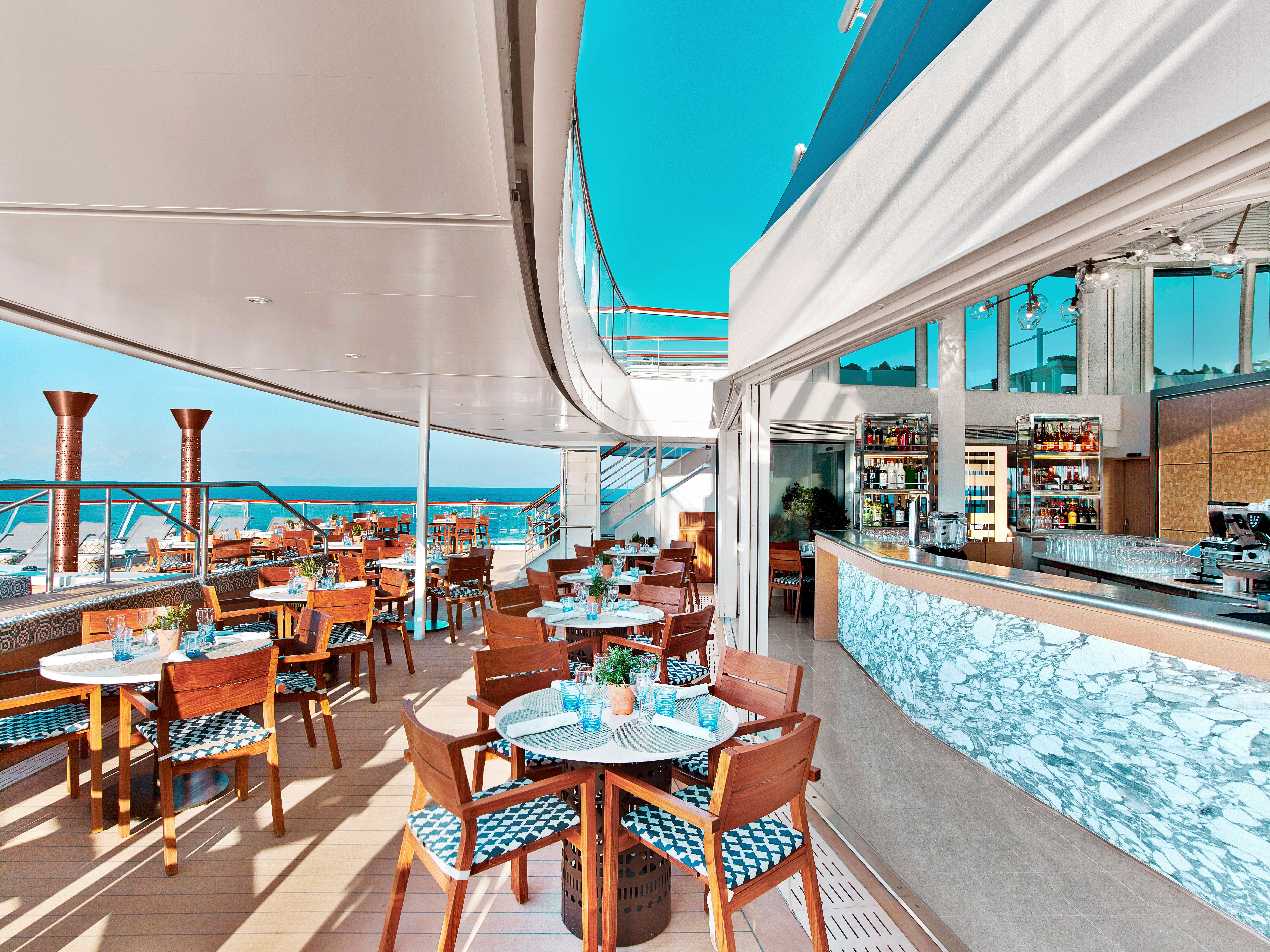 Outdoor dining overlooking the wake