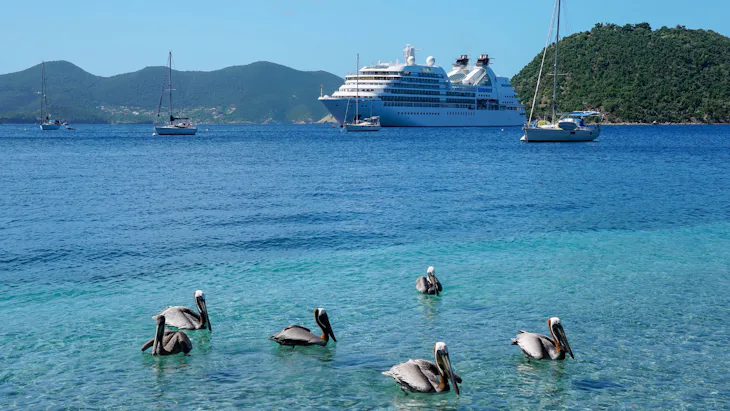 Seabourn Quest moored in the bay showing how close smaller ships can get you to the destination