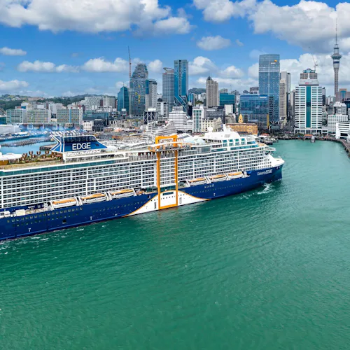 Celebrity Edge cruising in to Auckland