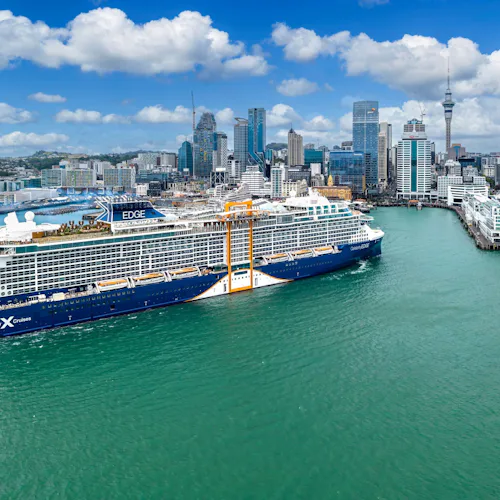 Celebrity Edge cruising in to Auckland