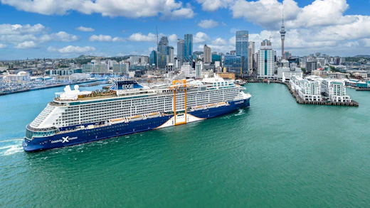 Celebrity Edge cruising in to Auckland