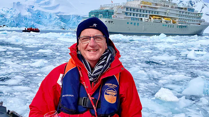 Jeff Leckey with Silver Endeavour in Anarctica
