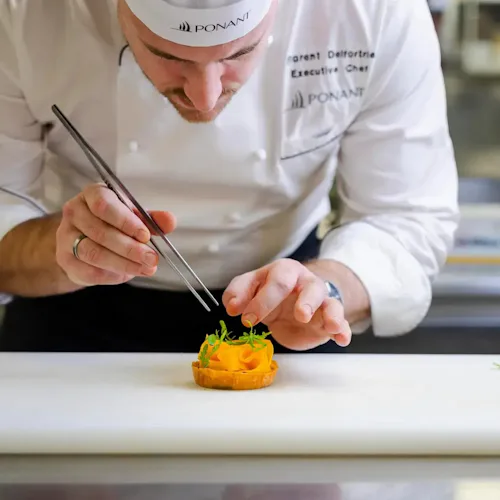 Chef putting final touches on dish