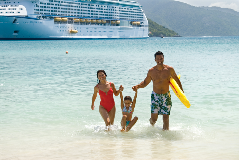 Voyager of the Seas with family at the beach