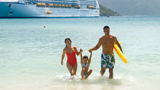 Voyager of the Seas with family at the beach